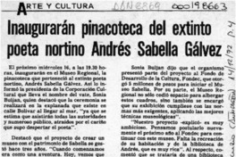 Inaugurarán pinacoteca del extinto poeta nortino Andrés Sabella Gálvez  [artículo].