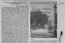 "Los Andes, históricas relaciones" de Carlos Tapia C.  [artículo] León C. Santoro Fúnes.