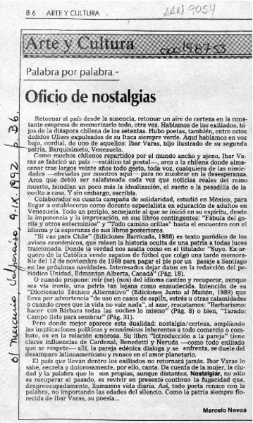 Oficio de nostalgias  [artículo] Marcelo Novoa.