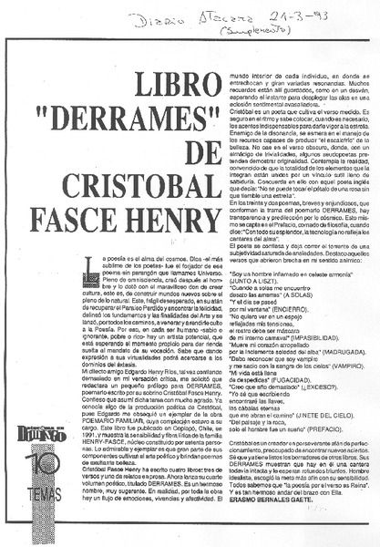 Libro "Derrames" de Cristóbal Fasce Henry