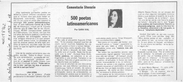 500 poetas latinoamericanos  [artículo] Sara Vial.