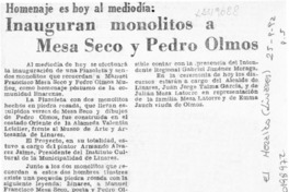 Inauguran monolitos a Mesa Seco y Pedro Olmos  [artículo].