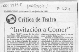 "Invitación a comer"  [artículo] Carola Oyarzún L.