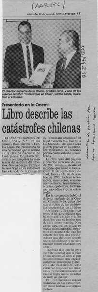 Libro describe las catástrofes chilenas  [artículo].