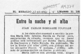 Entre la noche y el alba  [artículo] Juan Carlos González Colville.