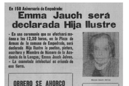 Emma Jauch será declarada Hija Ilustre