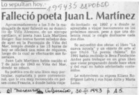 Falleció poeta Juan L. Martínez  [artículo].