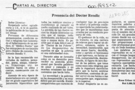 Presencia del doctor Rendic  [artículo] Rosa Urízar Alvarez.