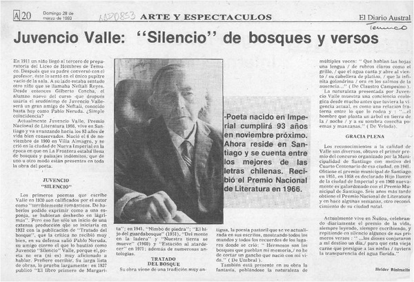 Juvencio Valle, "Silencio" de bosques y versos  [artículo] Helder Binimelis.