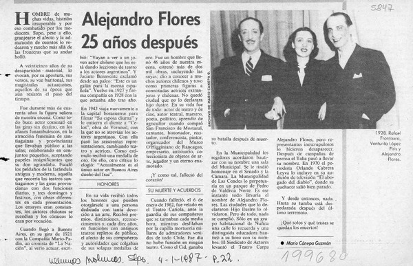 Alejandro Flores 25 años después  [artículo] Mario Cánepa Guzmán.