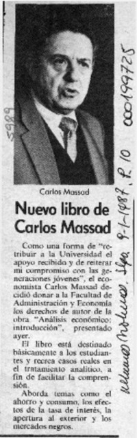 Nuevo libro de Carlos Massad  [artículo].