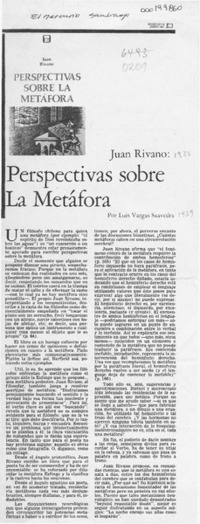 Juan Rivano, "Perspectivas sobre la metáfora"  [artículo] Luis Vargas Saavedra.