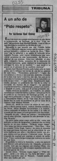 A un año de "Pido respeto"  [artículo] Guillermo Raúl Chávez.