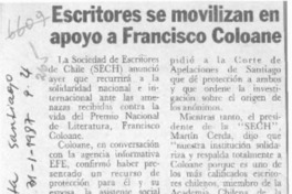 Escritores se movilizan en apoyo a Francisco Coloane  [artículo].