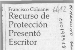 Recurso de protección presentó escritor Francisco Coloane  [artículo].