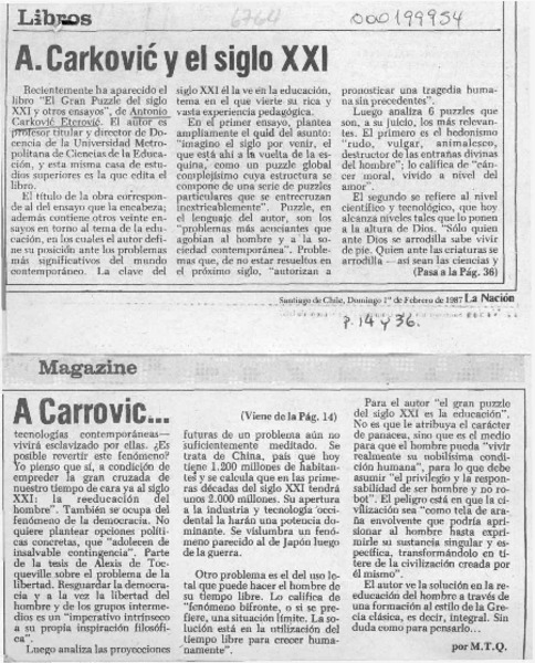 A. Carkovic y el siglo XXI  [artículo] M. T. Q.