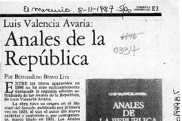 Luis Valencia Avaria, "Anales de la República"  [artículo] Bernardino Bravo Lira.