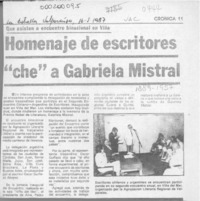 Homenaje de escritores "che" a Gabriela Mistral  [artículo].