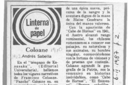Coloane  [artículo] Andrés Sabella.