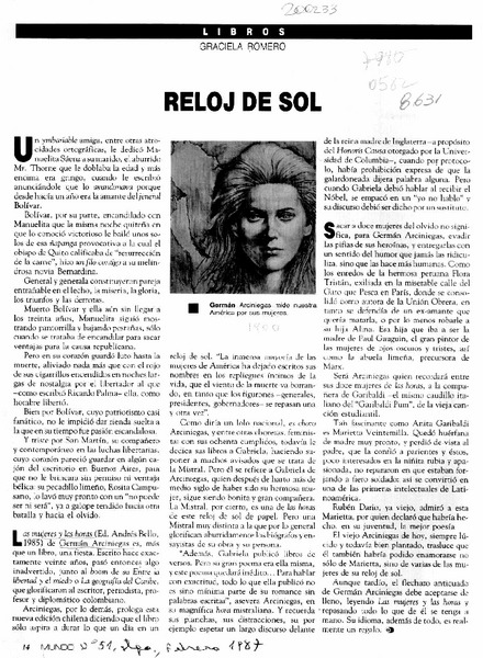 Reloj de sol  [artículo] Graciela Romero.