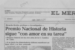 Premio Nacional de Historia sigue "con amor en su tarea"  [artículo].