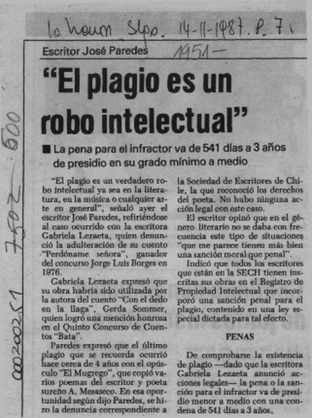 "El Plagio es un robo intelectual"  [artículo].