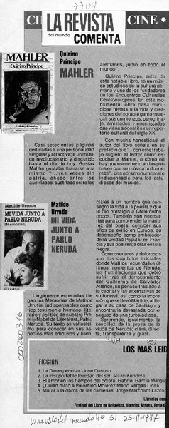 Matilde Urrutia, "Mi vida junto a Pablo Neruda"  [artículo] H. V. M.