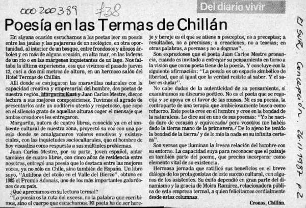 Poesía en las termas de Chillán  [artículo] Cronos.