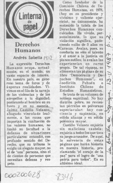 Derechos humanos  [artículo] Andrés Sabella.