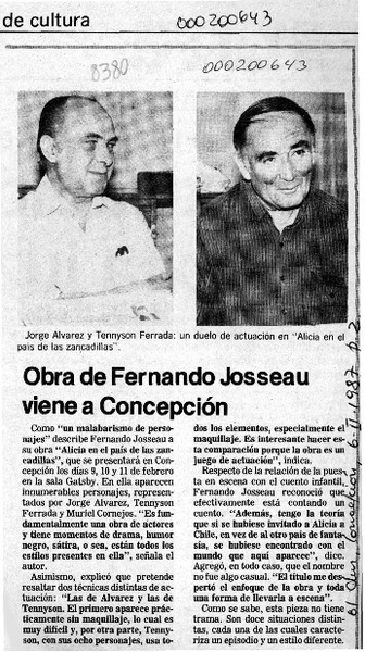 Obra de Fernando Josseau viene a Concepción  [artículo].