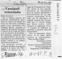 Cassigoli retornado  [artículo] Waldemar Cortés Carabantes [y] Gustavo Galarce Marambio.