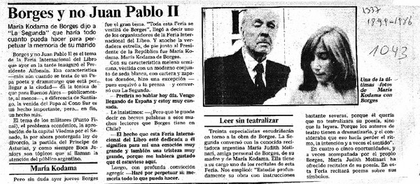 Borges y no Juan Pablo II  [artículo] Lillian Calm.