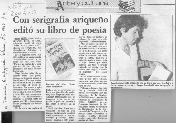 Con serigrafía ariqueño editó su libro de poesía  [artículo].