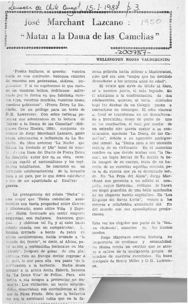 Jorge Marchant Lazcano, "Matar a la dama de las camelias"  [artículo] Wellington Rojas Valdebenito.