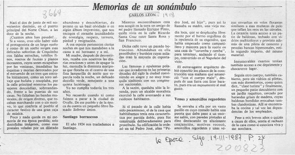 Memorias de un sonámbulo  [artículo] Carlos León.