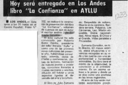 Hoy será entregado en Los Andes libro "La confianza" en AYLLU  [artículo].