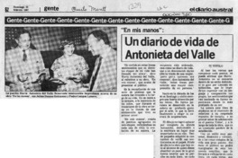"En mis manos", un diario de vida de Antonieta del Valle  [artículo].