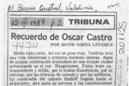 Recuerdo de Oscar Castro  [artículo] David Ojeda Leveque.