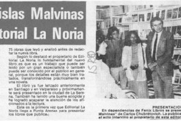 Libro sobre islas Malvinas presentó editorial La Noria  [artículo].