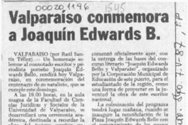 Valparaíso conmemora a Joaquín Edwards B.  [artículo] Raúl Santiz Téllez.