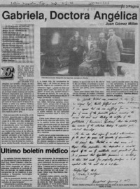 Gabriela, doctora angélica  [artículo] Juan Gómez Millas.