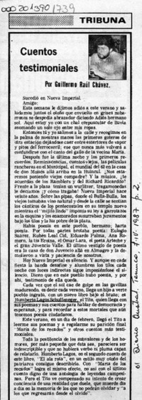 Cuentos testimoniales  [artículo] Guillermo Raúl Chávez.