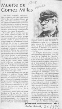 Muerte de Gómez Millas  [artículo] Marino Muñoz Lagos.