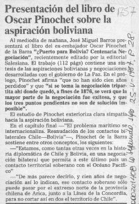 Presentación del libro de Oscar Pinochet sobre la aspiración boliviana  [artículo].