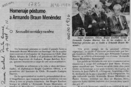 Homenaje póstumo a Armando Braun Menéndez  [artículo].
