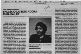 Falleció la educadora Irma Salas  [artículo].