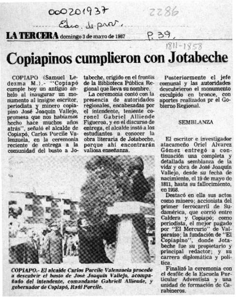 Copiapinos cumplieron con Jotabeche  [artículo] Samuel Ledezma M.