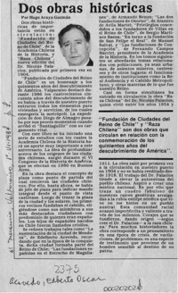 Dos obras históricas  [artículo] Hugo Araya Guzmán.