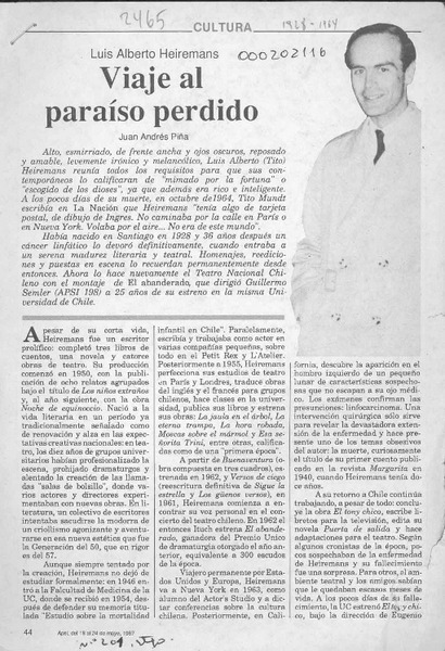 Viaje al paraíso perdido  [artículo] Juan Andrés Piña.