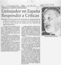 Embajador en España respondió a críticas  [artículo]